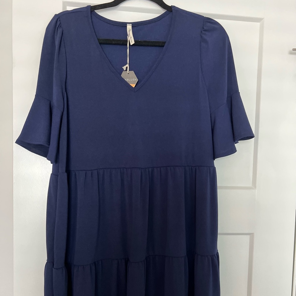 NWT Navy Tiered Ruffle Sleeve Dress
